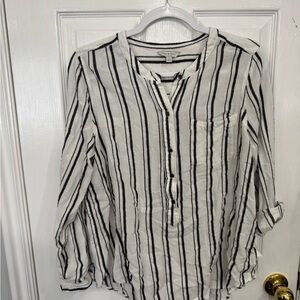 Lucky Brand White & Black Striped Henley Tunic